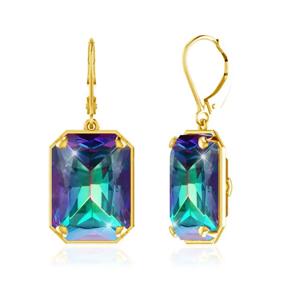 Boucles d'Oreilles Longues Géométriques – Argent 925 Plaqué Or 18K, Pierre Précieuse au Choix