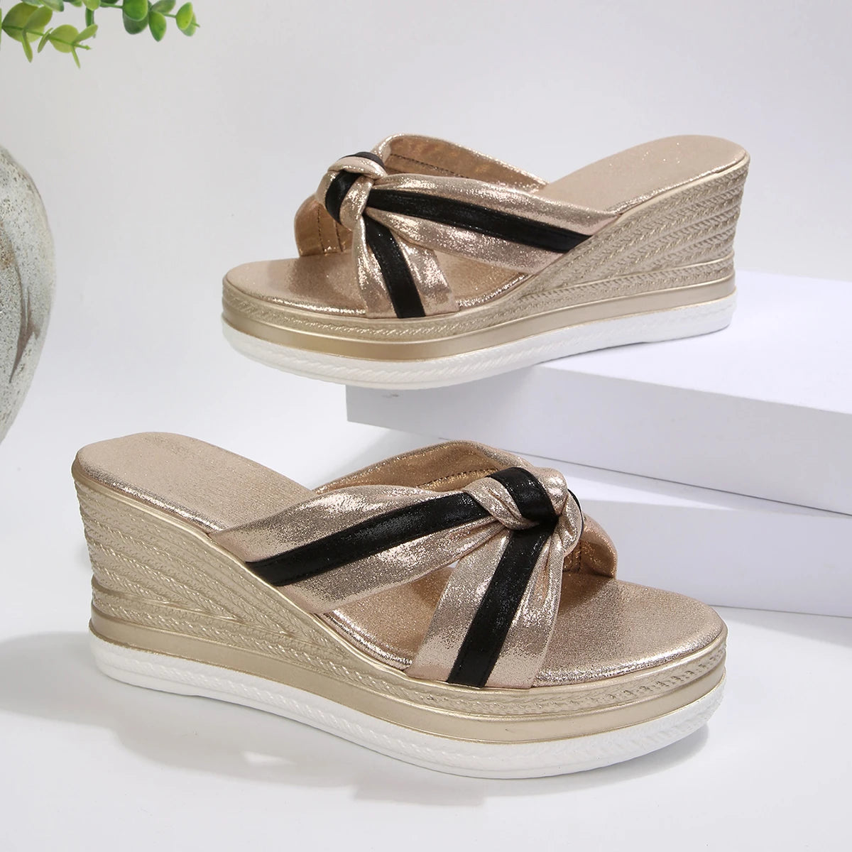 Sandales Compensées Femme Tissu – Bout Ouvert Élégant, Grande Taille Disponible