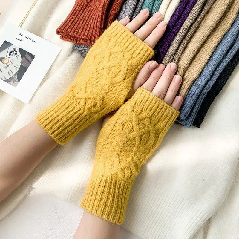 Women's knit fingerless mittens