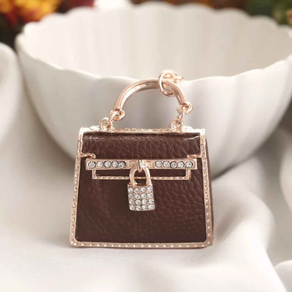 Porte-Clés Mini Sac À Main Femme en Cuir – Cristaux, Bijou Créatif, Cadeau