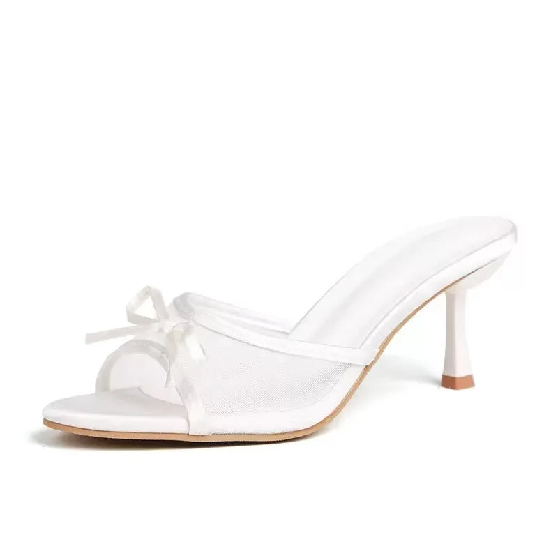 Stiletto Heeled Sandals with Bow - Summer