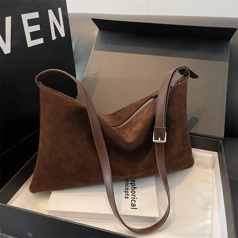 Soft Suede-Effect Handbag, Vintage Style