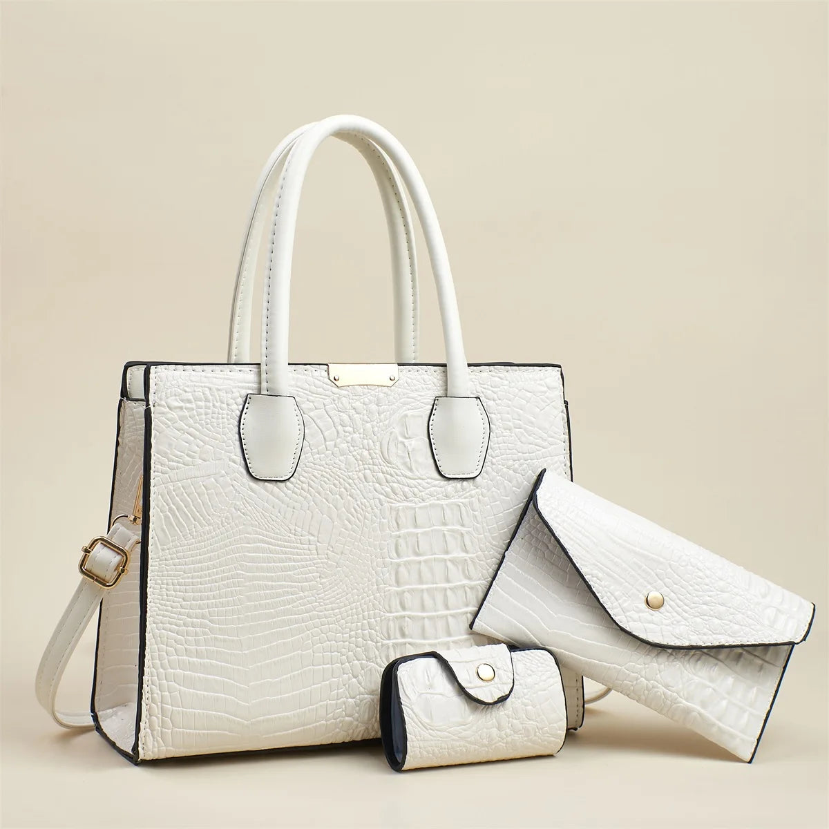 Ensemble Sac à Main pour Femme - Effet Crocodile, 3 Pièces