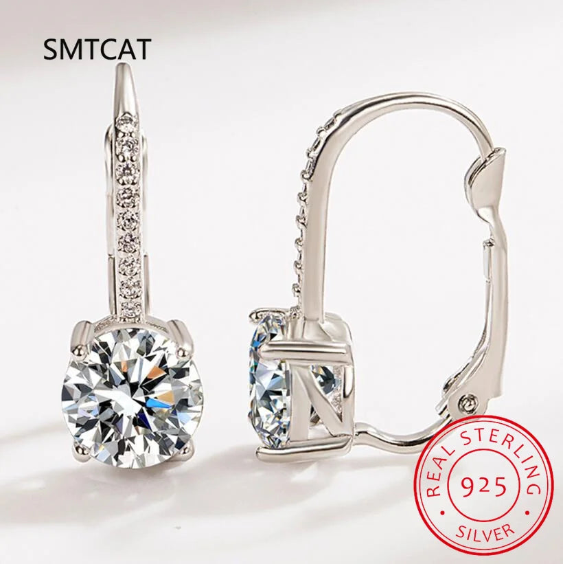 Boucles d'Oreilles Pendantes Argent 925 – Zircon Cubique & Cristal, Plaqué Or 14K, Fermoir Levier