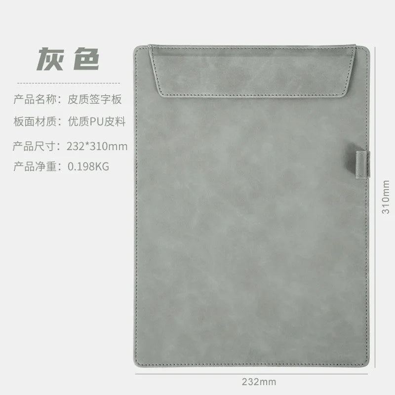 Professional A4 PU leather document holder with clip - Customizable for office and meetings