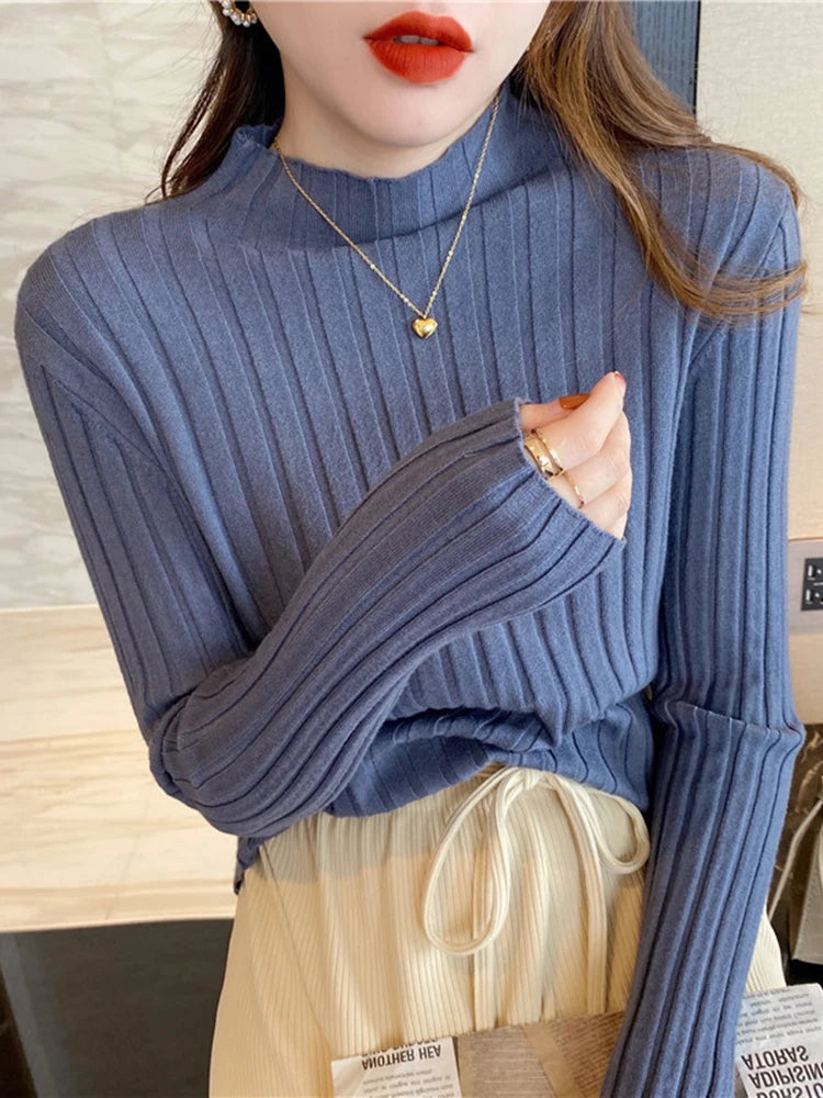 Fitted Ribbed Mock Neck Sweater