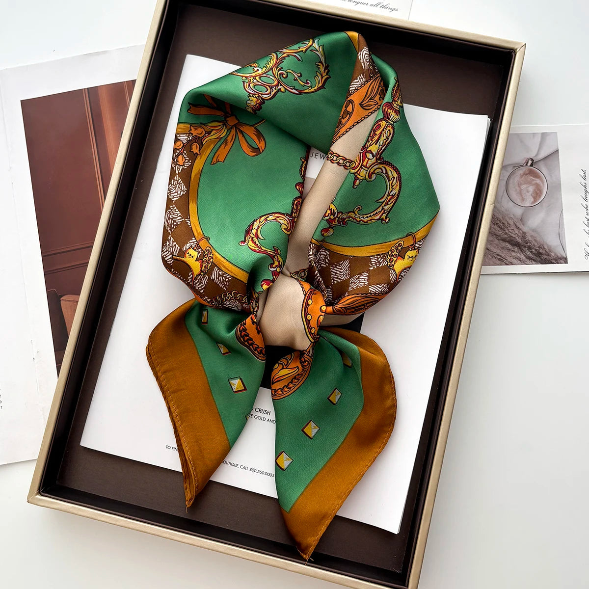 Women's Printed Square Scarf – Luxury Satin, Elegant Headband, 70x70cm