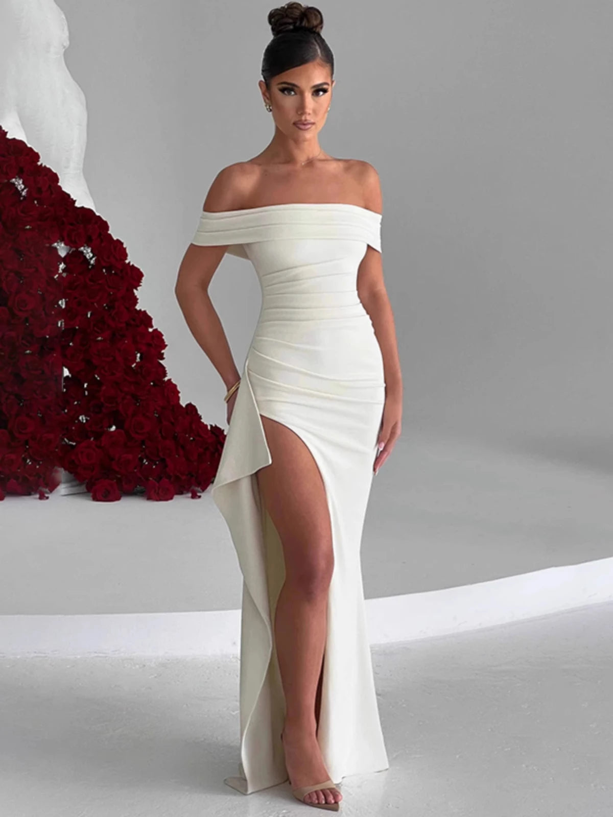 Women's Maxi Dress – Off-Shoulder, Sleeveless, Side Slit, Backless, Slim Fit | Evening