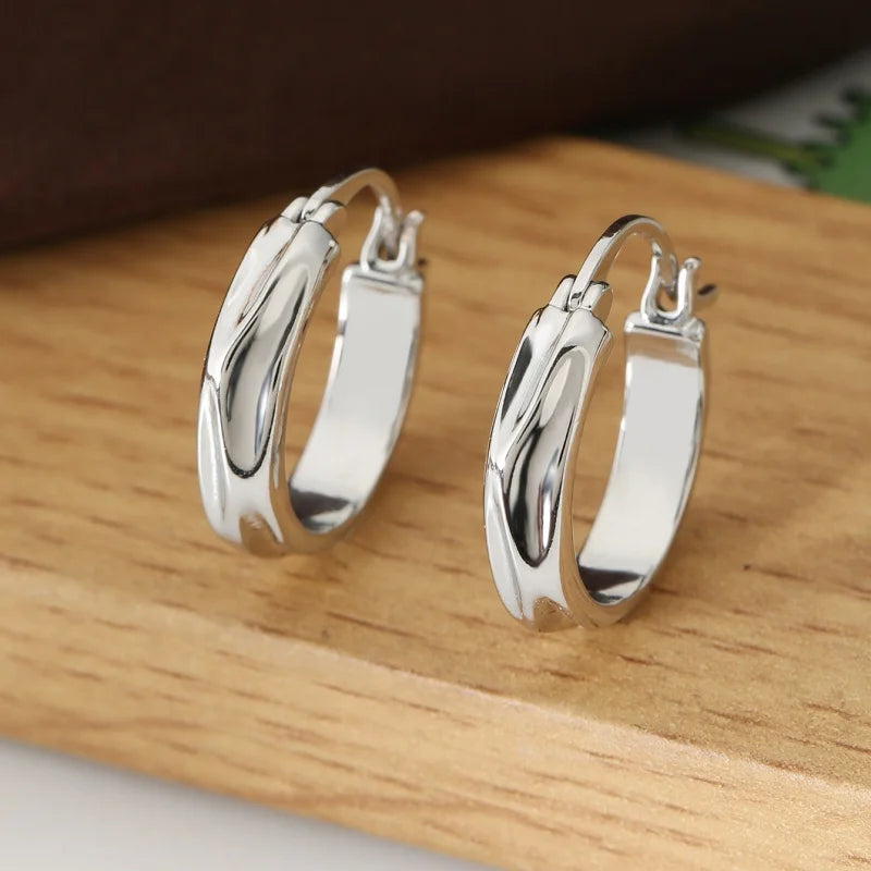 Boucles d'Oreilles Créoles Rondes Brillantes – Acier Inoxydable Plaqué Or, Style INS Tendance, Impérméables