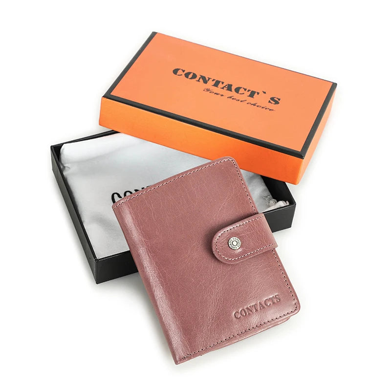 Genuine Leather Women's Wallet – RFID Blocking, 9 Card Slots, Photo Holder