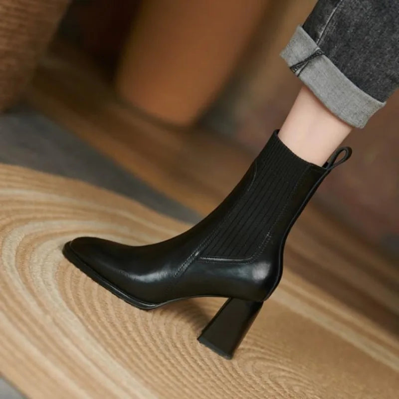 Block-Heel Ribbed Ankle Boots