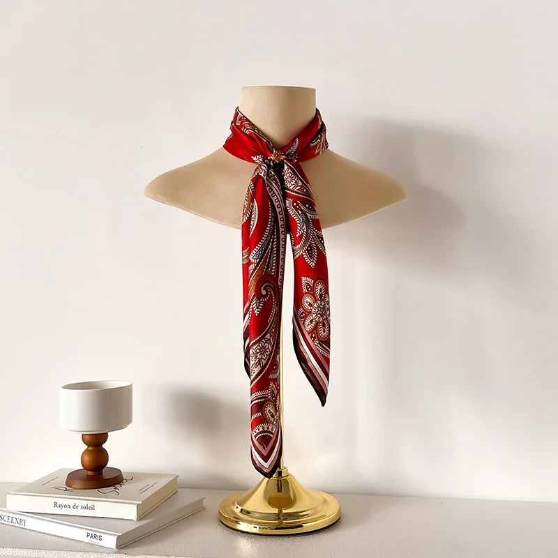Women’s Square Plaid Scarf – 100% Genuine Silk, Luxury Neck Scarf, 68x68cm
