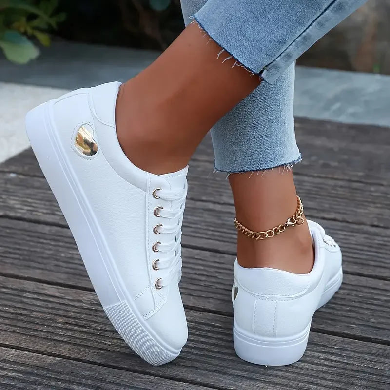 Baskets Femme en Cuir PU Ventilé – Style Sportif Décontracté, Sneakers Basses Slip-On