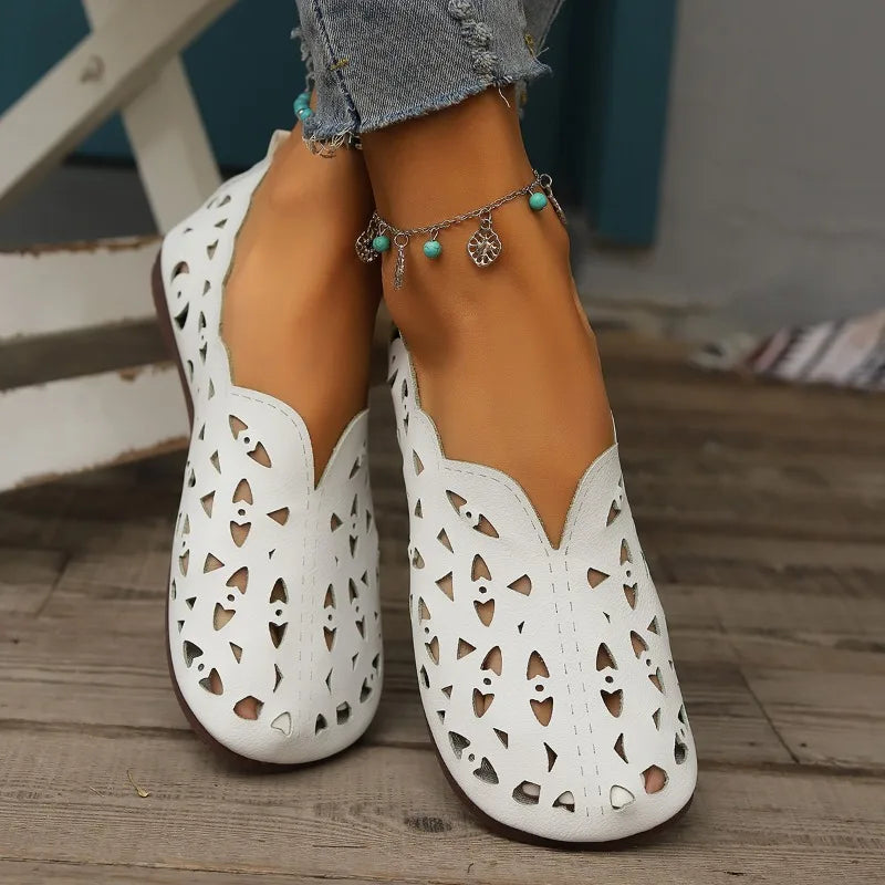 Chaussures Plates Femme en Cuir PU – Bout Pointu Ajouré, Style Mary Janes Élégant