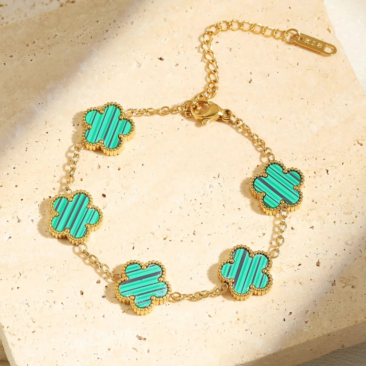 Bracelet Trèfle Porte-Bonheur – Acier Inoxydable Plaqué Or 18K, Ajustable, Multicolore, Pour Femme