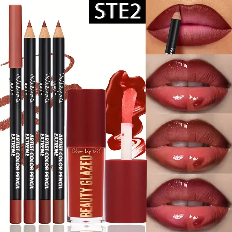 4-Piece Lip Kit – 3 Lip Liners + 1 Matte Gloss, Waterproof, Long-Lasting | 3 Sets