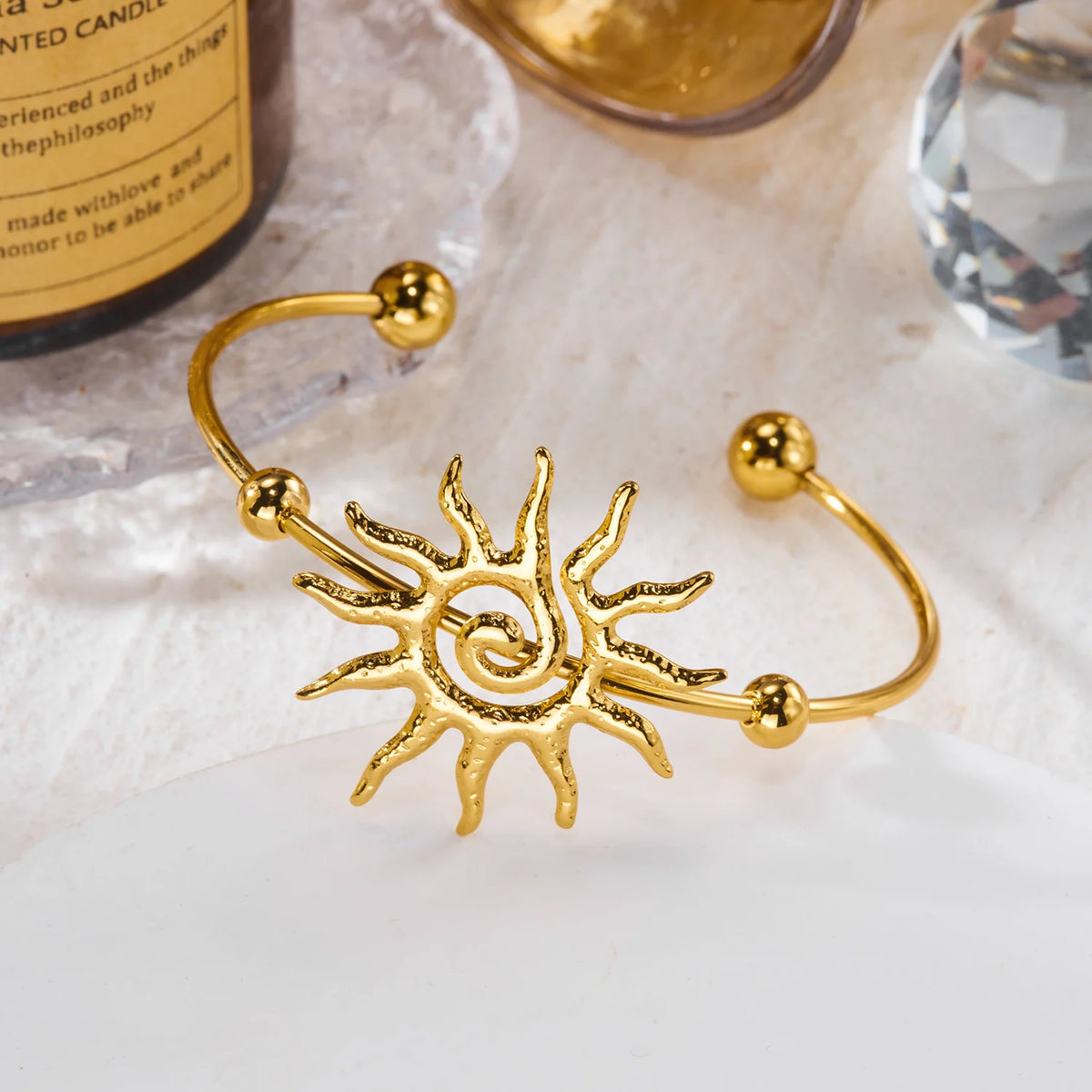Boho Sun Cuff Bracelet – PVD Gold-Plated Stainless Steel, Geometric Style, For Women