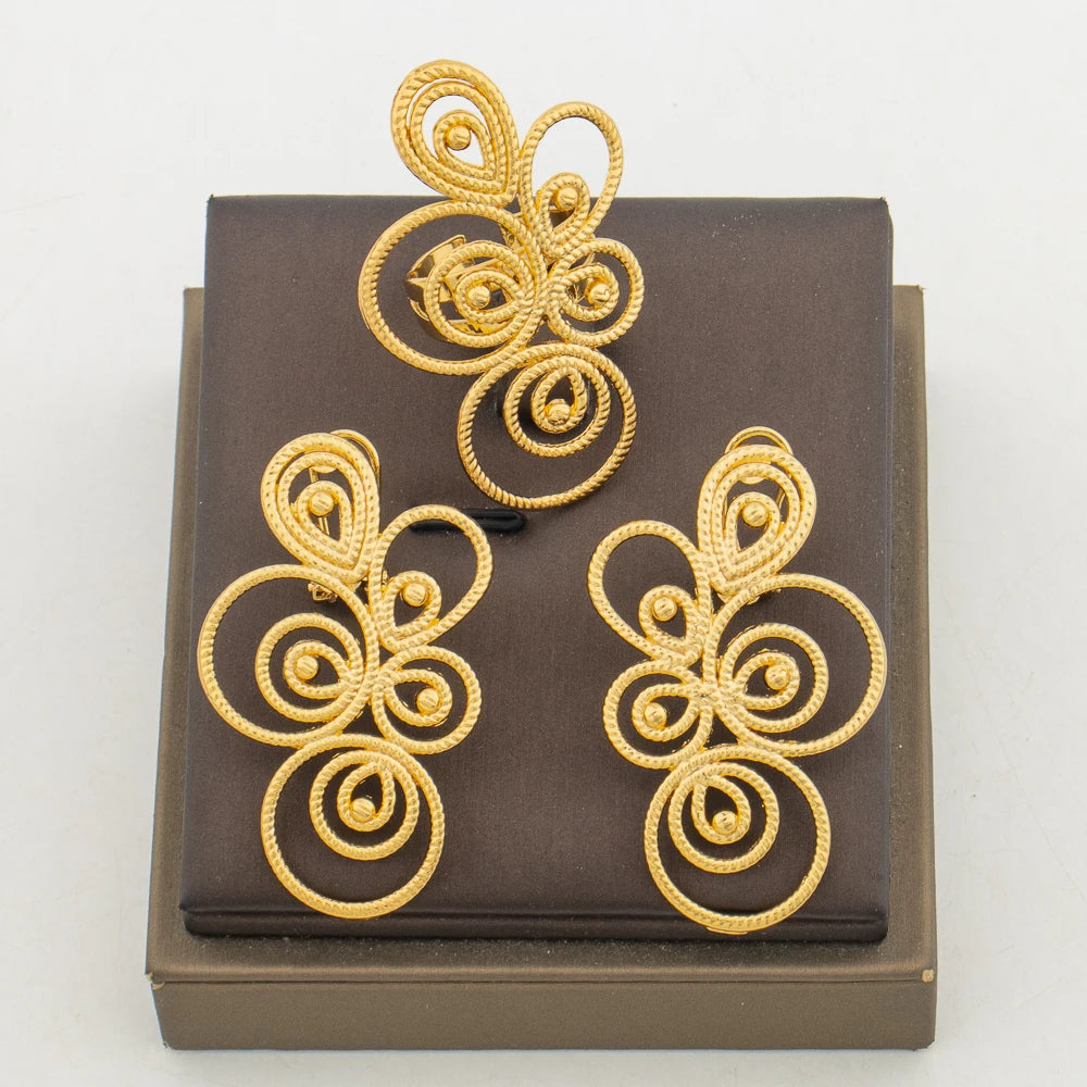 Ensemble Bijoux Bohémien Luxe – Boucles d'Oreilles Clips & Bague Assortie, Plaqué Or 18K, Style Africain