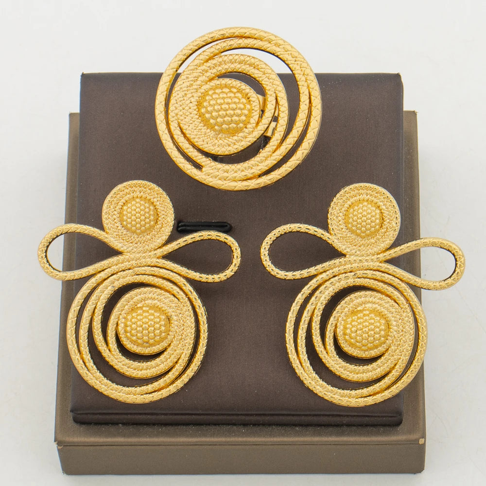 Ensemble Bijoux Bohémien Luxe – Boucles d'Oreilles Clips & Bague Assortie, Plaqué Or 18K, Style Africain