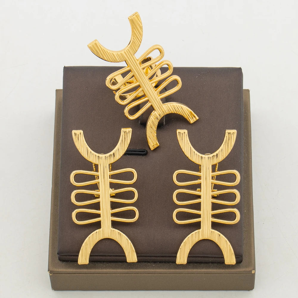 Ensemble Bijoux Bohémien Luxe – Boucles d'Oreilles Clips & Bague Assortie, Plaqué Or 18K, Style Africain