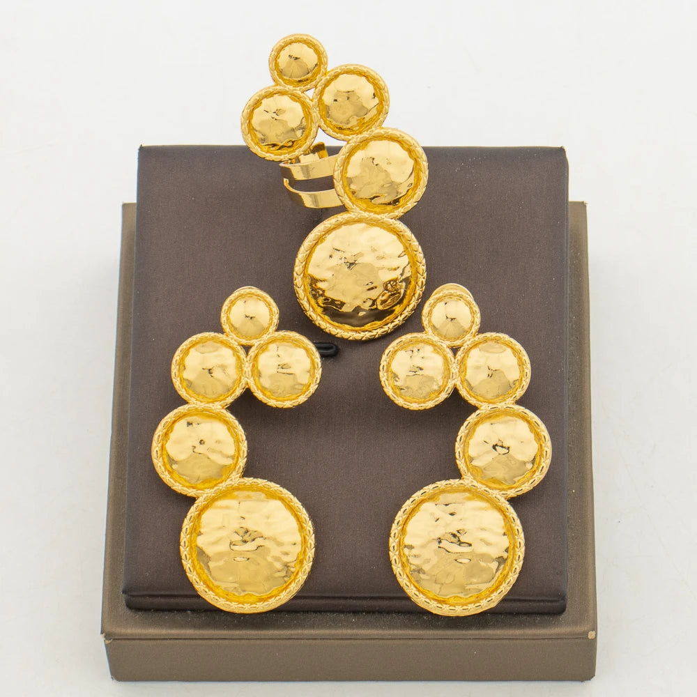 Ensemble Bijoux Bohémien Luxe – Boucles d'Oreilles Clips & Bague Assortie, Plaqué Or 18K, Style Africain