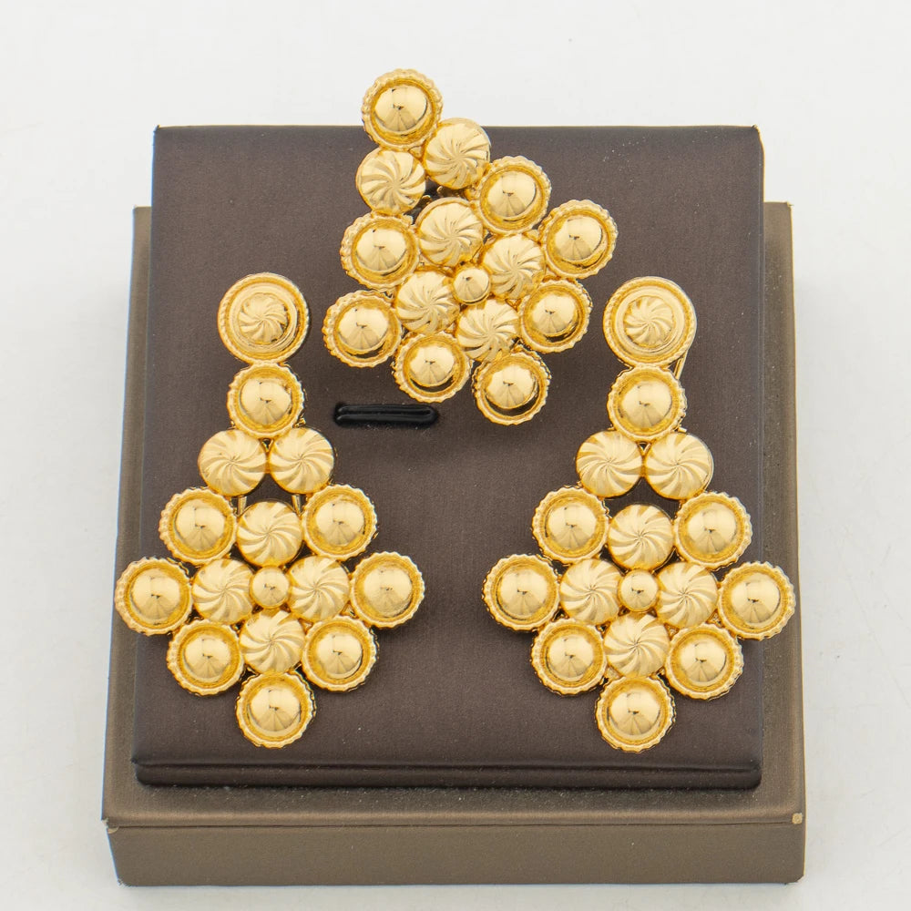 Ensemble Bijoux Bohémien Luxe – Boucles d'Oreilles Clips & Bague Assortie, Plaqué Or 18K, Style Africain