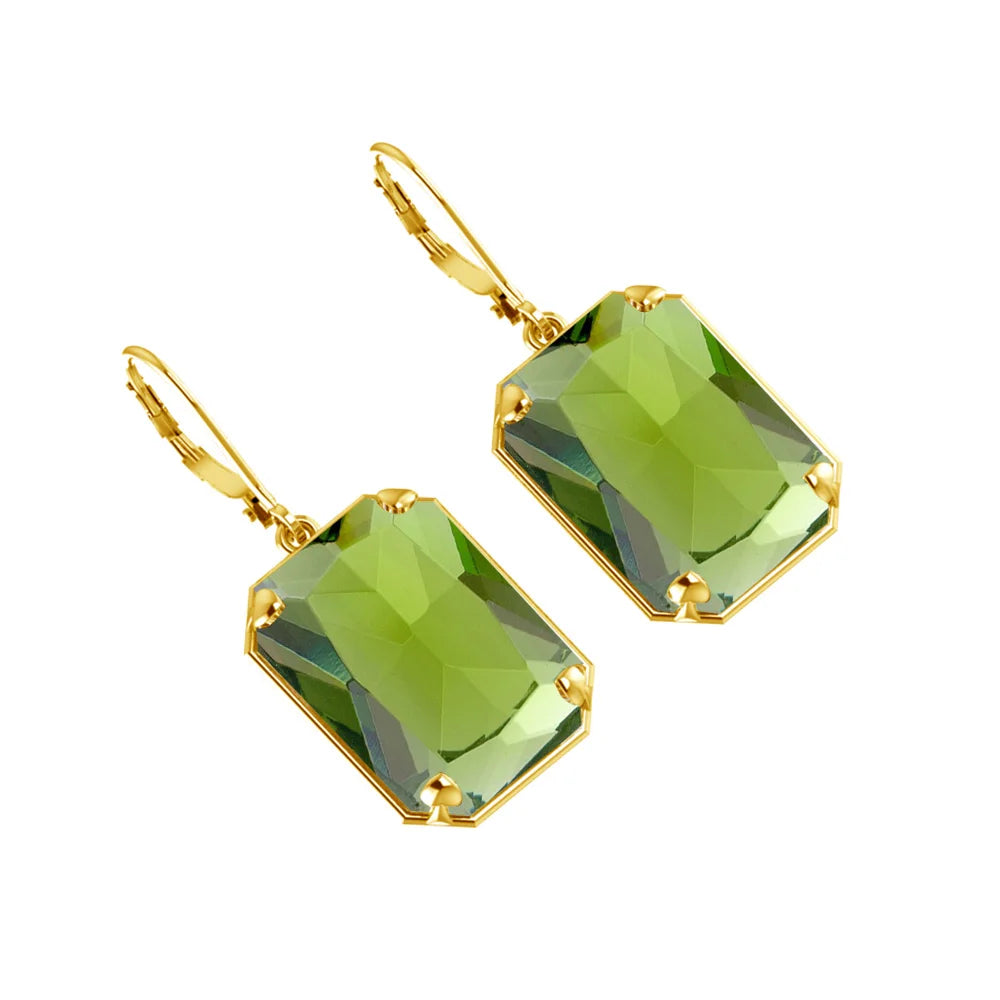 Boucles d'Oreilles Longues Géométriques – Argent 925 Plaqué Or 18K, Pierre Précieuse au Choix