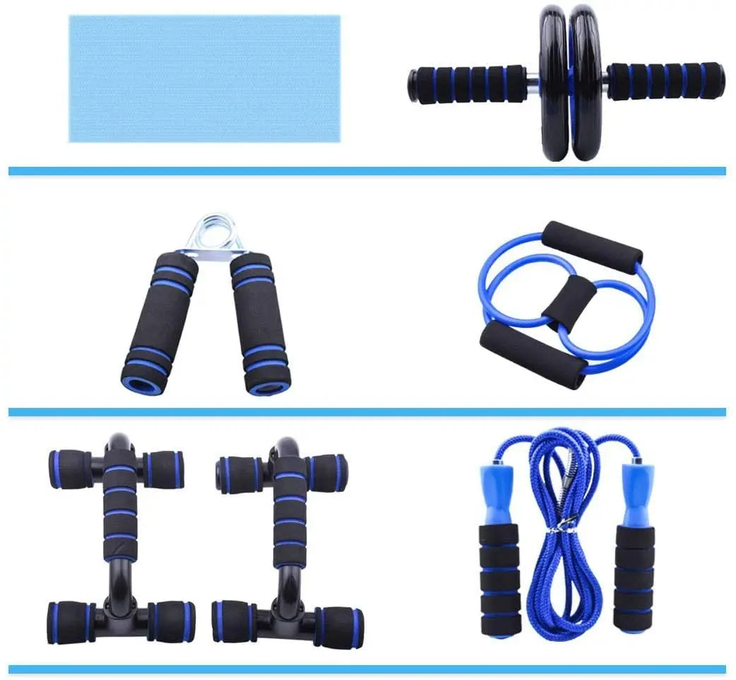 Ensemble Gym – Roue Abdominale, Barres de Pompes, Corde à Sauter & Accessoires