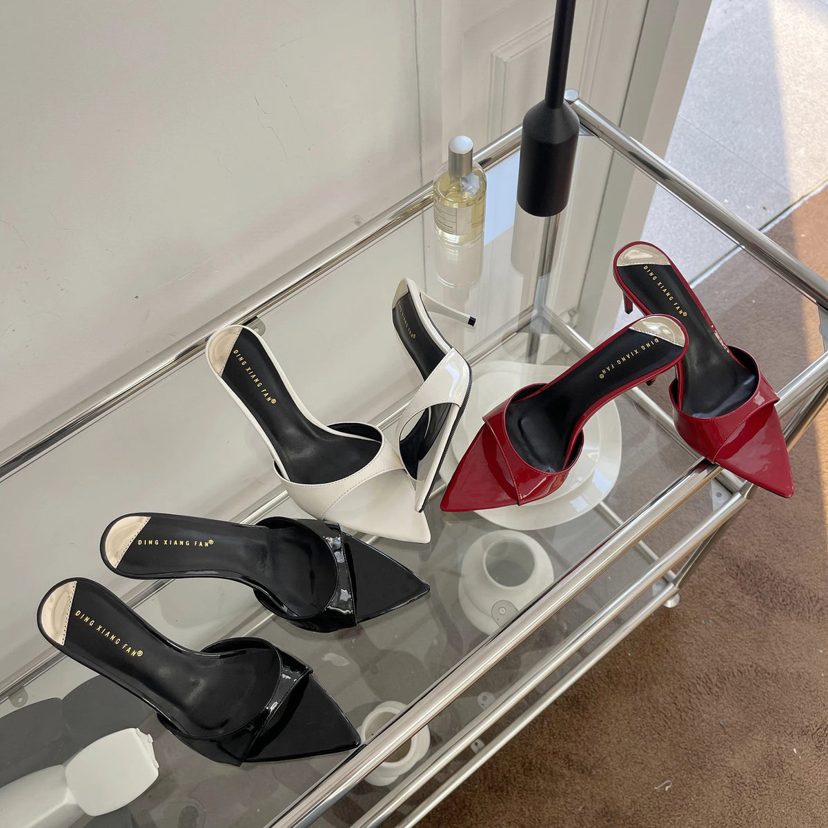 7 cm Stiletto Heel Sandals - Pointed Toe in Patent Leather