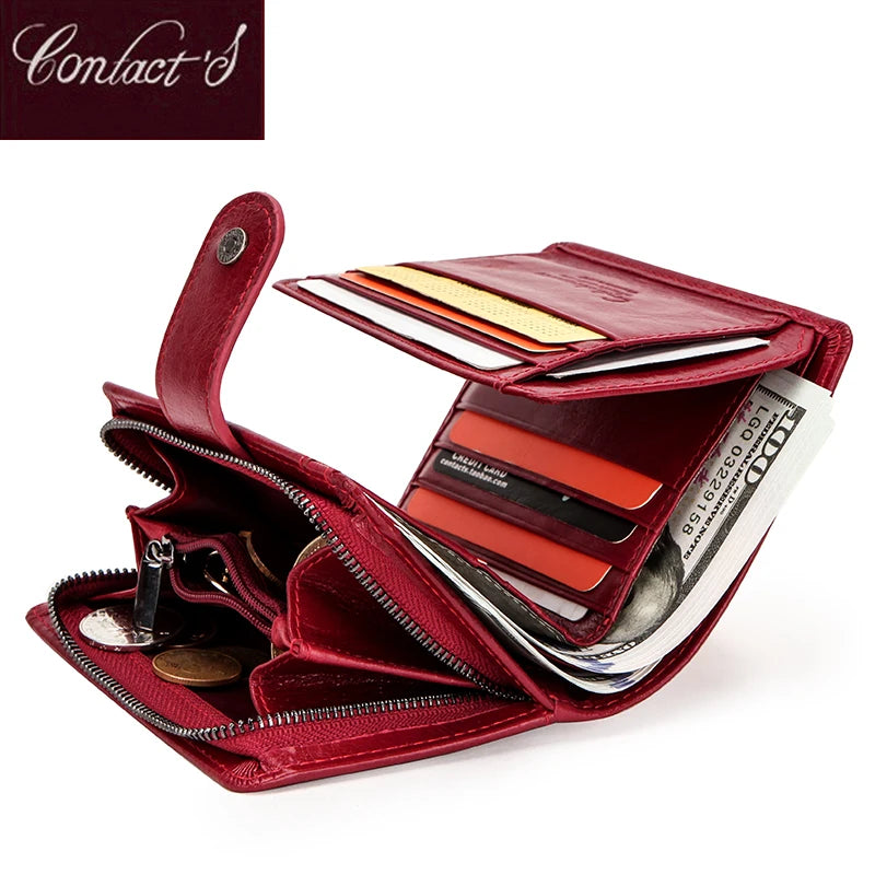 Genuine Leather Women's Wallet – RFID Blocking, 9 Card Slots, Photo Holder