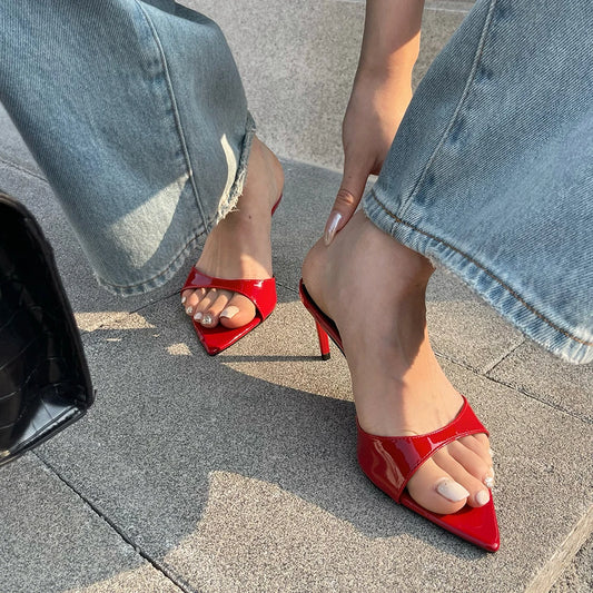 Sandales à Talons Aiguilles 7 cm - Bout Pointu en Cuir Verni