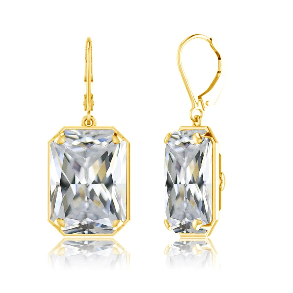 Boucles d'Oreilles Longues Géométriques – Argent 925 Plaqué Or 18K, Pierre Précieuse au Choix