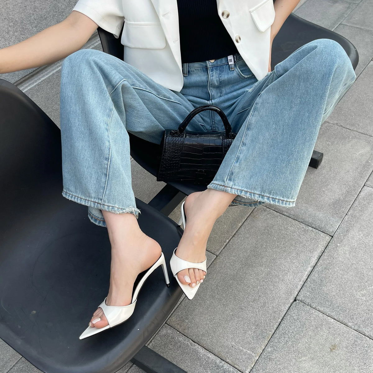 7 cm Stiletto Heel Sandals - Pointed Toe in Patent Leather