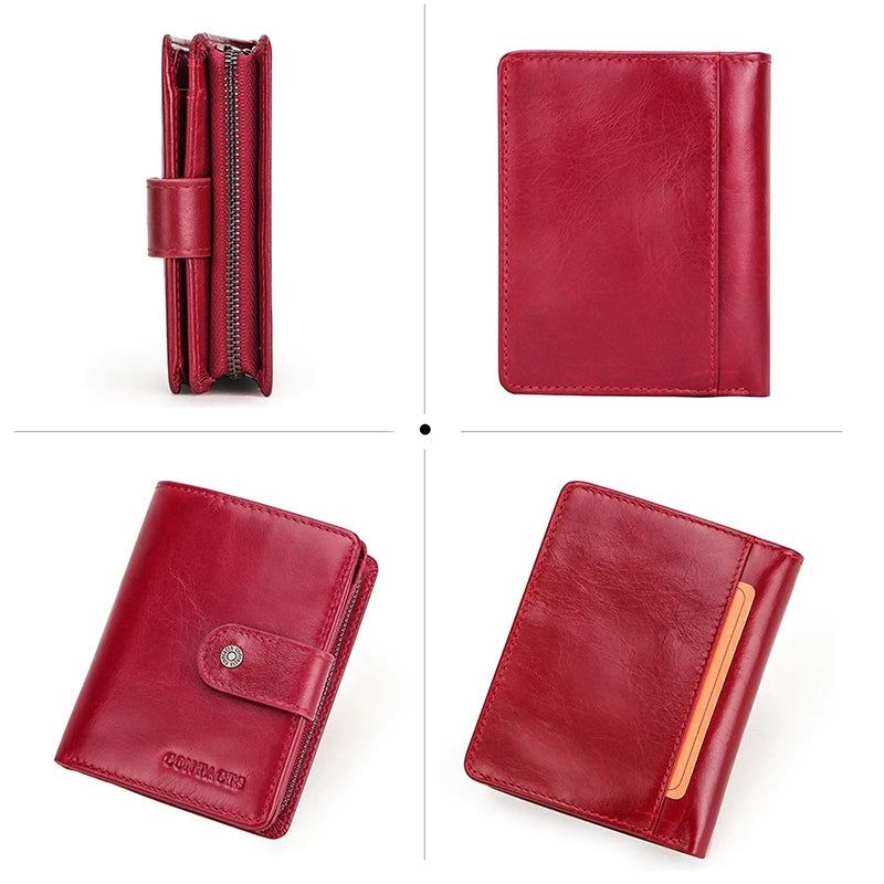 Genuine Leather Women's Wallet – RFID Blocking, 9 Card Slots, Photo Holder