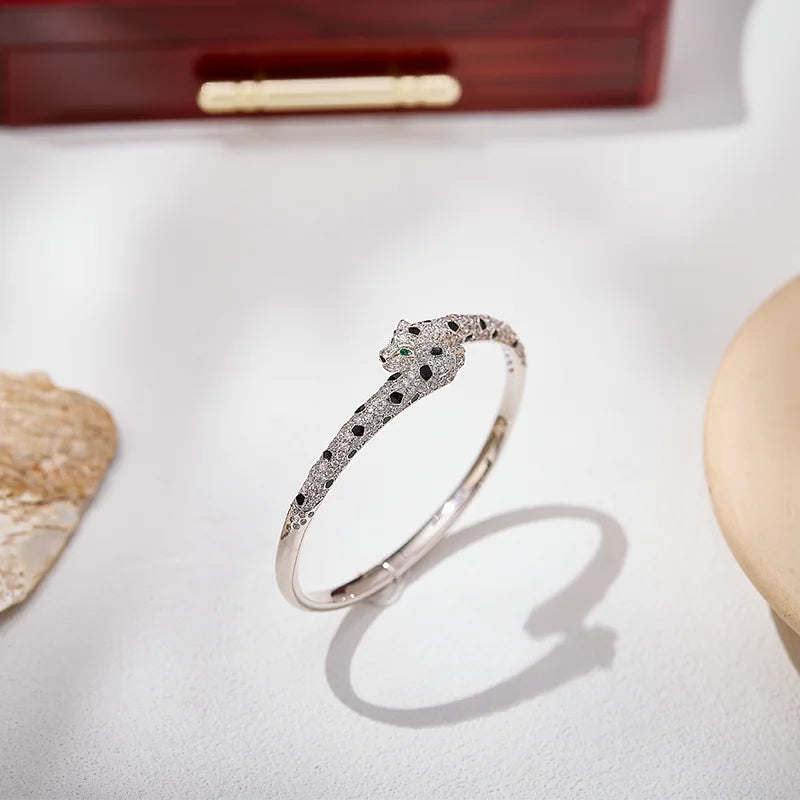 Leopard Head Bracelet & Ring – Gold-Plated Zircon Brass, Luxury Style for Women