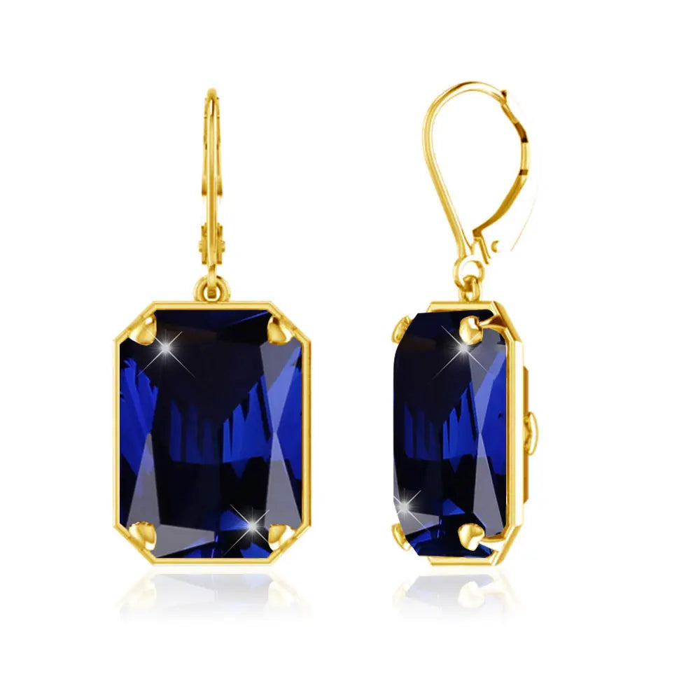 Boucles d'Oreilles Longues Géométriques – Argent 925 Plaqué Or 18K, Pierre Précieuse au Choix