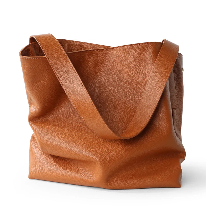 Sac cabas en cuir de vache pleine fleur pour femme - Sac seau luxe grande capacité