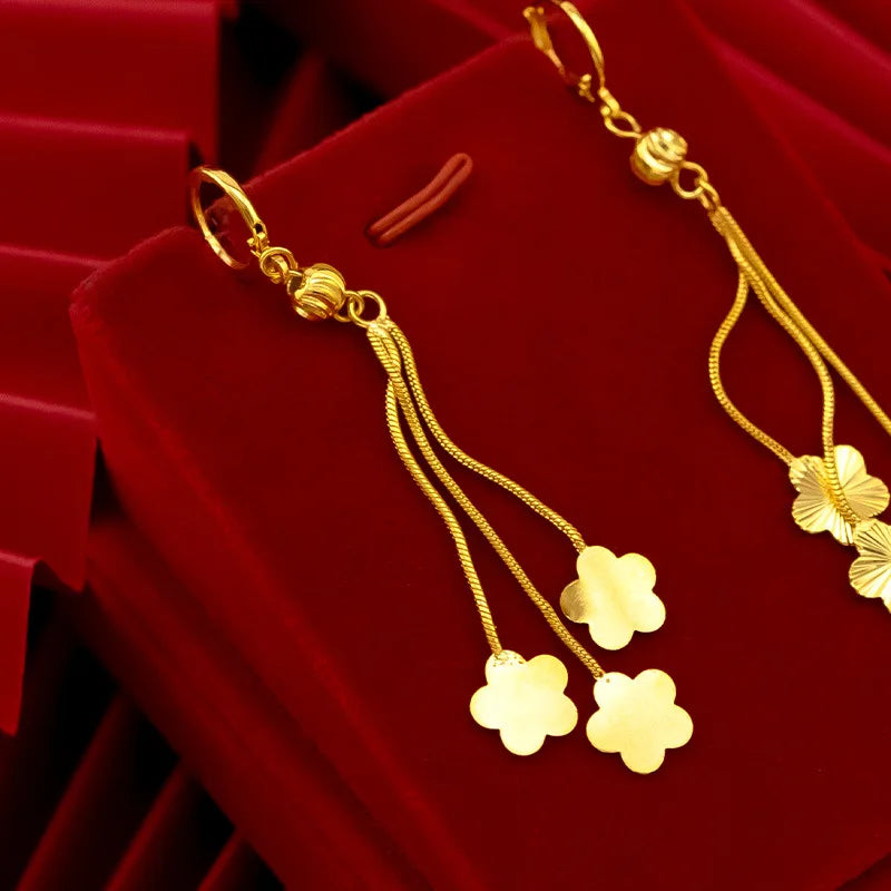Plum Blossom Drop Earrings – Gold-Plated Brass, Agate Stone, Ethnic Style