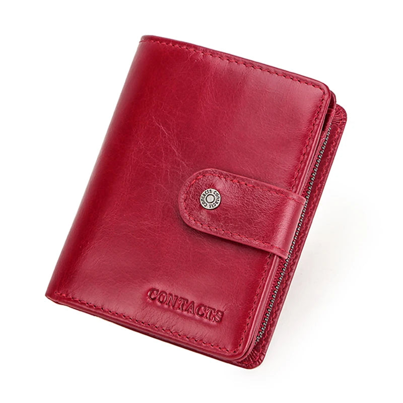Genuine Leather Women's Wallet – RFID Blocking, 9 Card Slots, Photo Holder