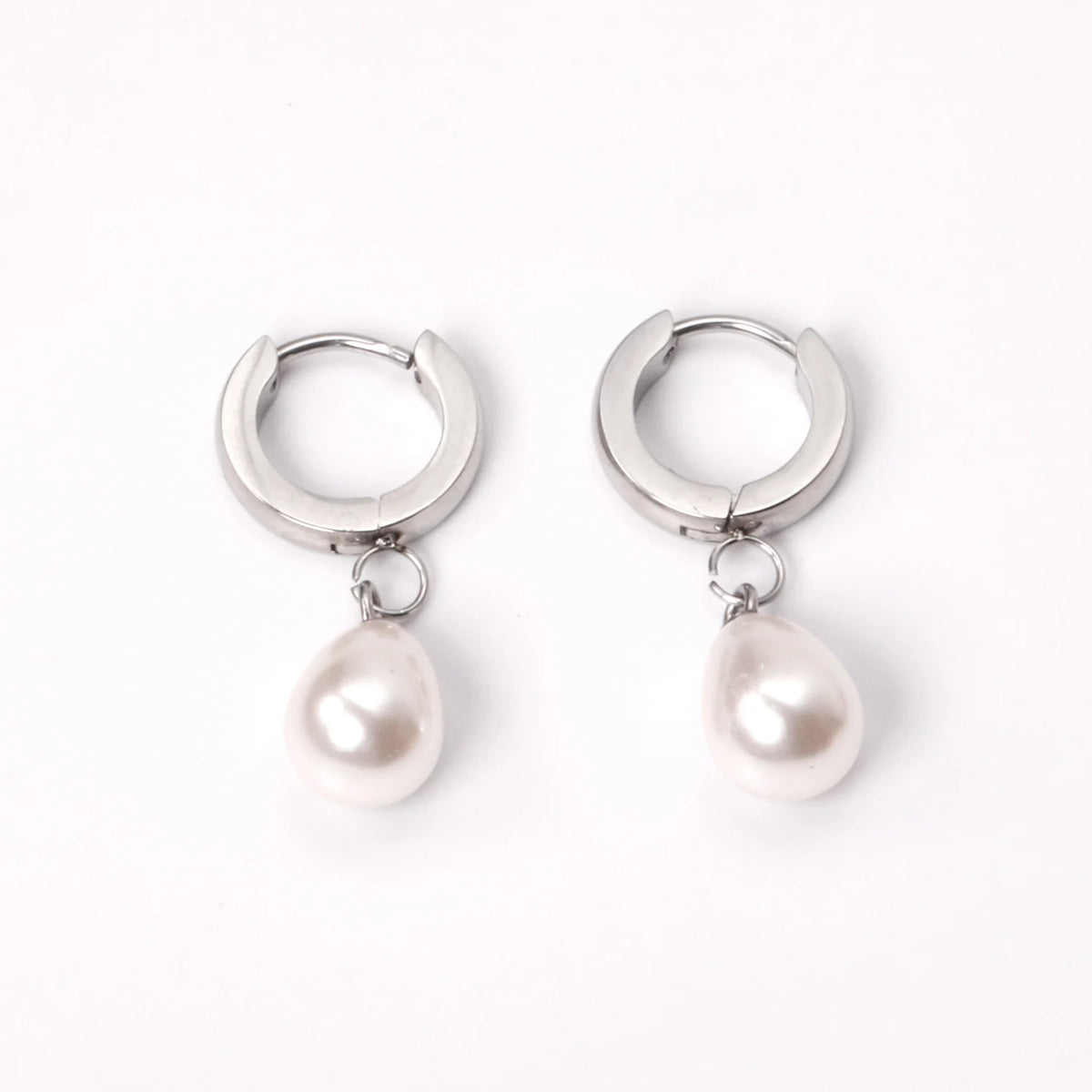 Boucles d'Oreilles Créoles Perle Simulée – Acier Inoxydable Plaqué Or 24K, Style Tendance