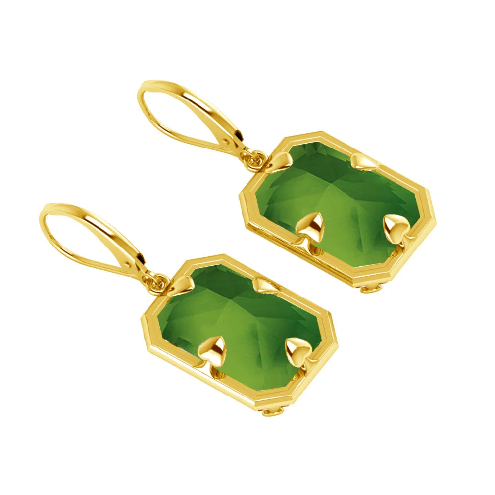 Boucles d'Oreilles Longues Géométriques – Argent 925 Plaqué Or 18K, Pierre Précieuse au Choix