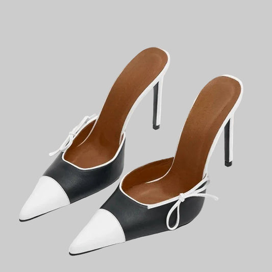 Mules à Talons Aiguilles avec Nœud Latéral - Bout Pointu Élégant