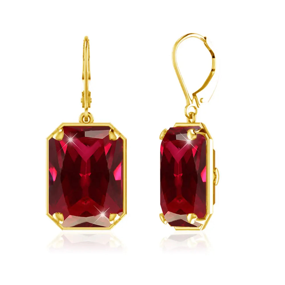 Boucles d'Oreilles Longues Géométriques – Argent 925 Plaqué Or 18K, Pierre Précieuse au Choix