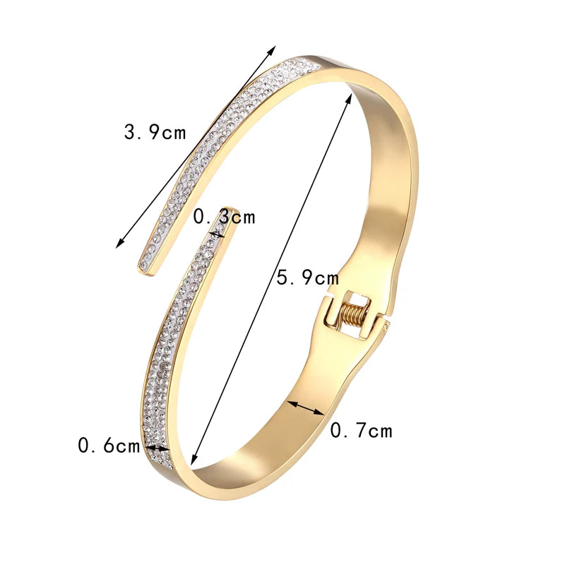 Bracelet Manchette Luxe Zircon – Acier Inoxydable Serti Pavé, Style Géométrique, Pour Femme