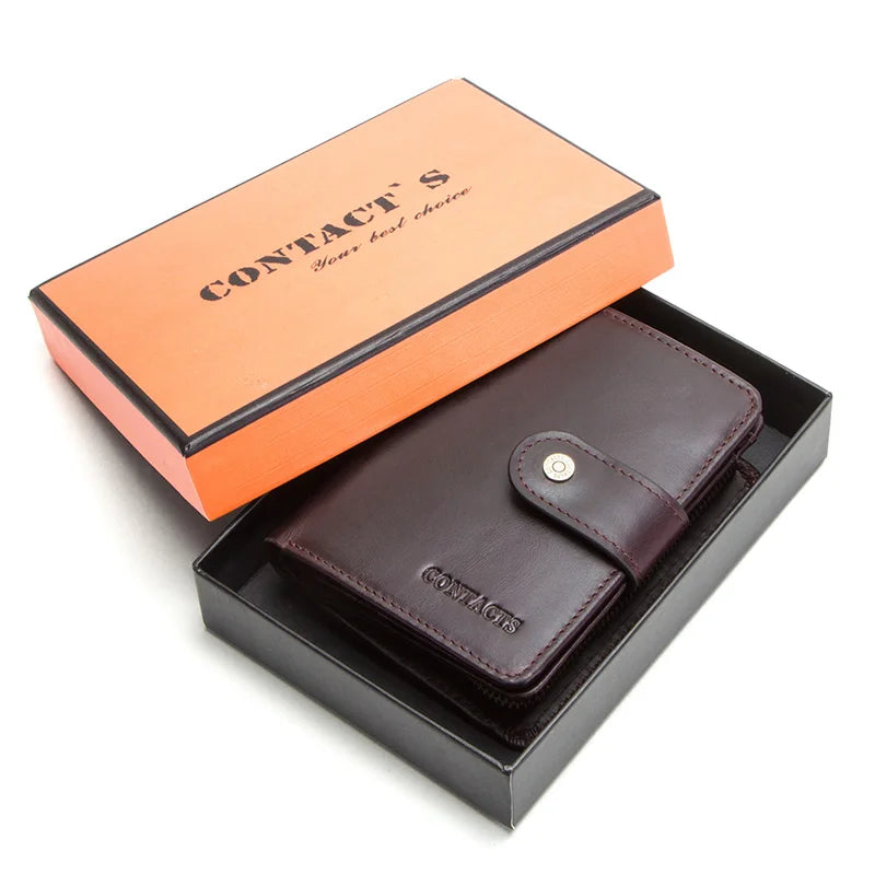 Genuine Leather Women's Wallet – RFID Blocking, 9 Card Slots, Photo Holder