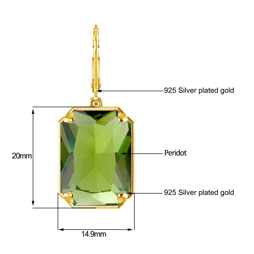 Boucles d'Oreilles Longues Géométriques – Argent 925 Plaqué Or 18K, Pierre Précieuse au Choix