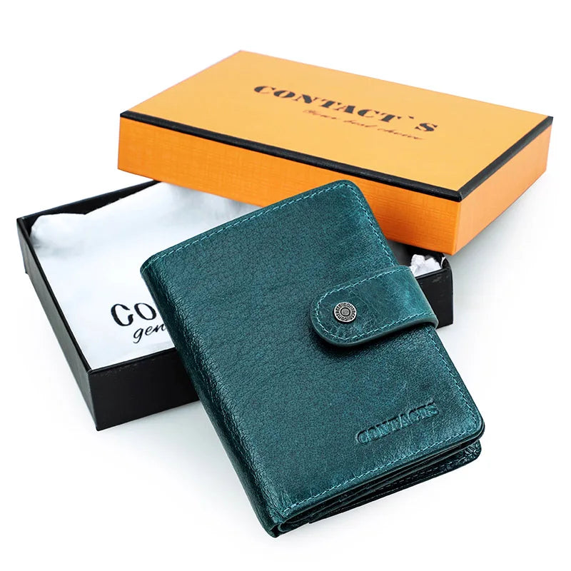 Genuine Leather Women's Wallet – RFID Blocking, 9 Card Slots, Photo Holder