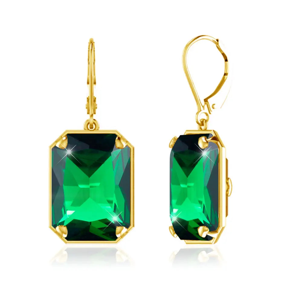Boucles d'Oreilles Longues Géométriques – Argent 925 Plaqué Or 18K, Pierre Précieuse au Choix