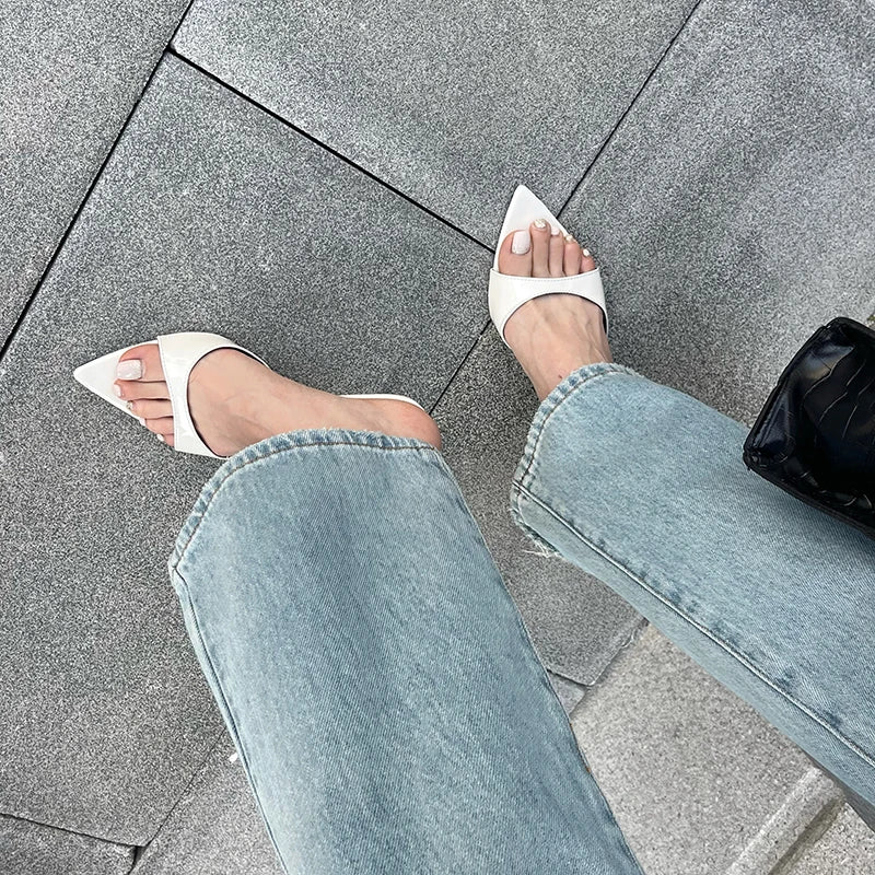 7 cm Stiletto Heel Sandals - Pointed Toe in Patent Leather