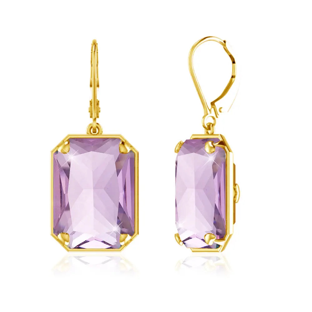 Boucles d'Oreilles Longues Géométriques – Argent 925 Plaqué Or 18K, Pierre Précieuse au Choix